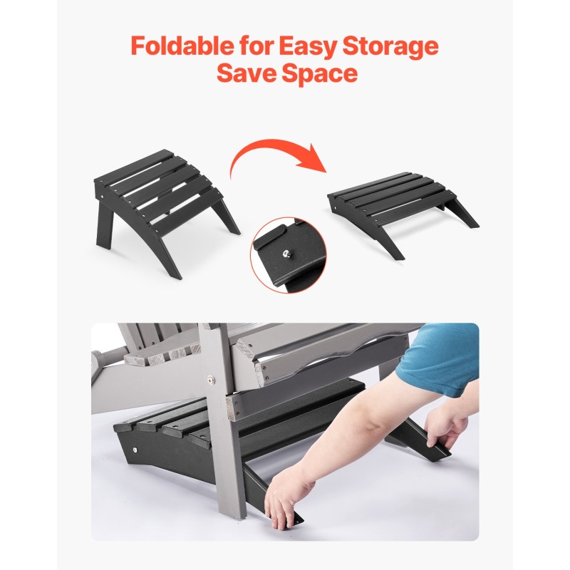 Taitettava ulkorahi HDPE-muovia musta 33 cm korkea Adirondack-tuoliin