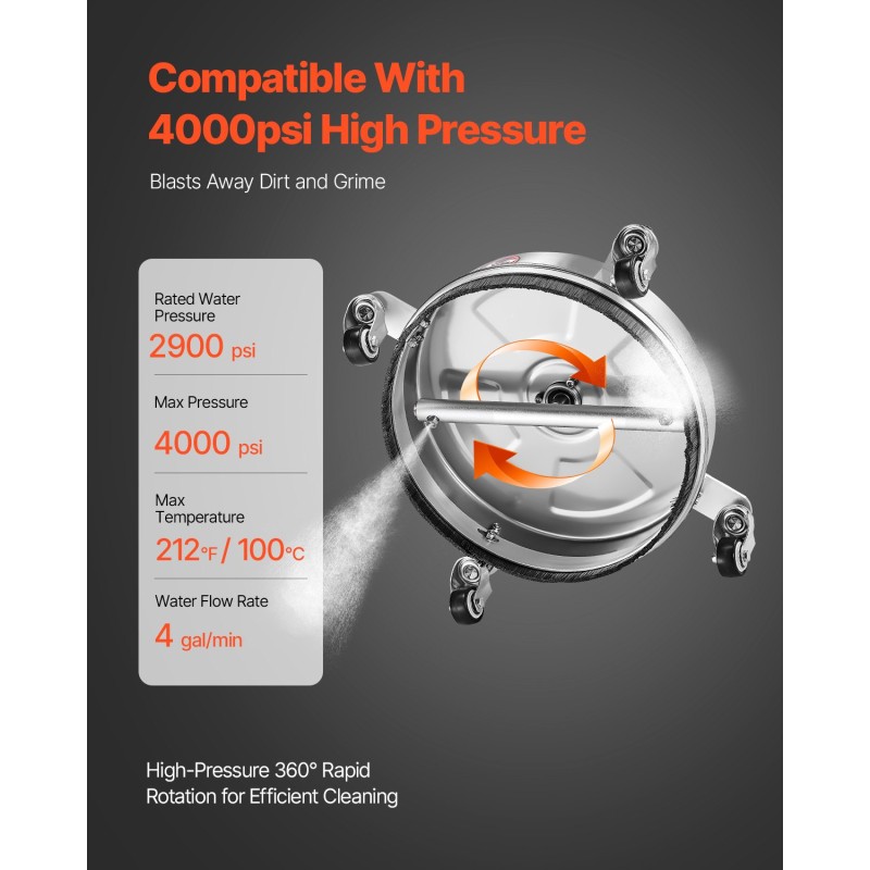 Painepesurin pintapesuri 14 tuuman ruostumaton teräs 4 pyörää betonille terasseille patioille