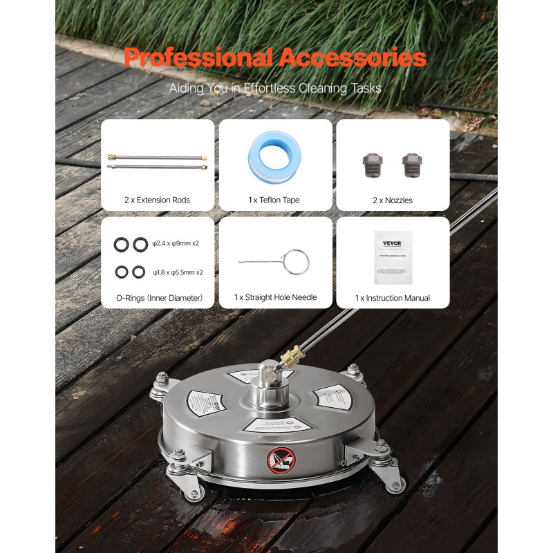 Painepesurin pintapesuri 14 tuuman ruostumaton teräs 4 pyörää betonille terasseille patioille