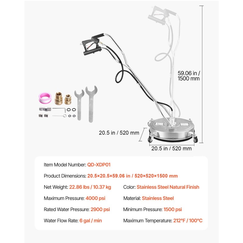 Pyörivä 20-tuumainen ruostumaton teräs puhdistussuutin painepesuriin kaksoissuutin 3/8 pikalukitusliitin