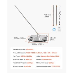 Painepesurin teräspesuri 304-ruostumatonta terästä 16,5 tuumaa 4 pyörää
