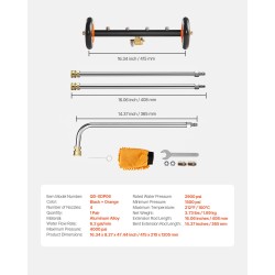 Painepesurin 16-tuumainen alustanpuhdistin ruostumatonta terästä ja alumiiniseosta 4 suutinta 2 jatkovartta