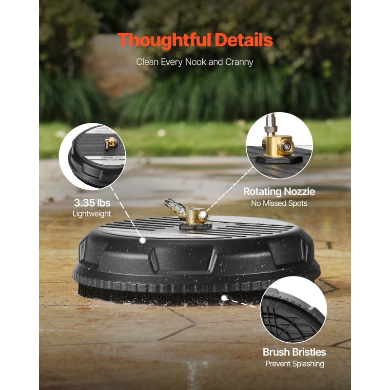 Terassipesuri 15-tuumainen muovinen nelipyöräinen painepesuriin 1/4-pikalukitusliittimelle