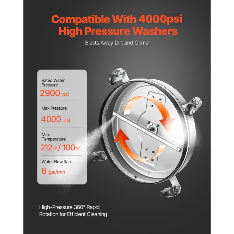 Painepesurin pintapesuri 24-tuumainen 304-ruostumaton teräs 4 pyörää kaksoiskahva 2 suutinta