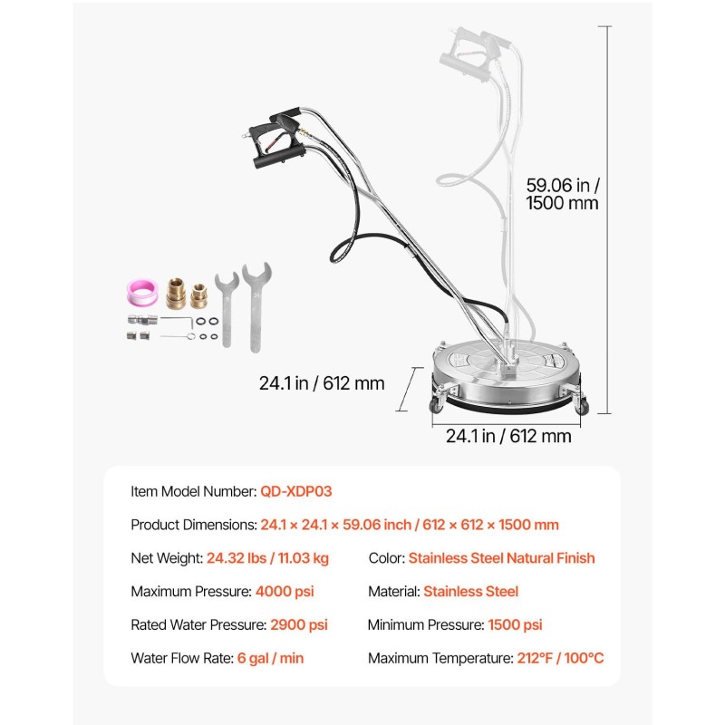 Painepesurin pintapesuri 24-tuumainen 304-ruostumaton teräs 4 pyörää kaksoiskahva 2 suutinta