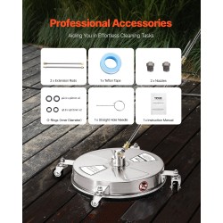 Painepesurin pintapesuri 15-tuumainen ruostumattomasta teräksestä 4 pyörää 2 suutinta betonille ja terasseille