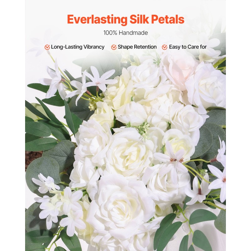 Hääkukkasetti 3-osainen valkoinen läpikuultava verho 6,4 metriä silkkikukat ruusut ja pionit