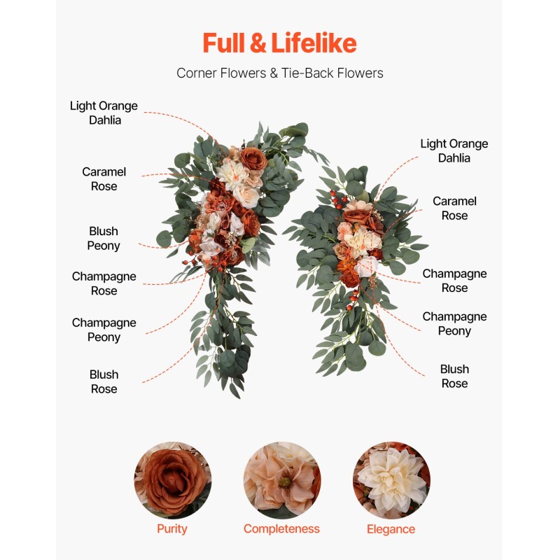 Kaari- ja verhosetti 4-osainen silkkikukkineen läpikuultavat verhot 6,4m häätausta