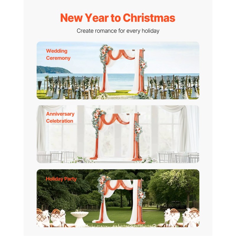 Kaarikoristesetti silkkikukilla ja läpikuultavilla verhoilla 5-osainen 10000 x 760 mm