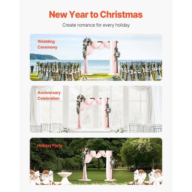 Hääkaaren kukkasetti silkkikukat viisi-osainen noin kymmenen metriä läpikuultava verho vaaleanpunaisen sävyissä