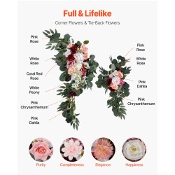 4-osainen silkkikukkasetti hääkaareen läpikuultavilla verhoilla ja nippusiteillä