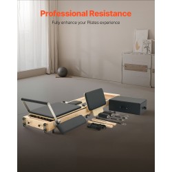 Taitettava puinen pilates-reformer kotikäyttöön jousi- ja naruvastuksella istuinlaatikolla