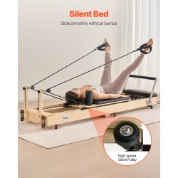 Taitettava puinen pilates-reformer kotikäyttöön jousi- ja naruvastuksella istuinlaatikolla