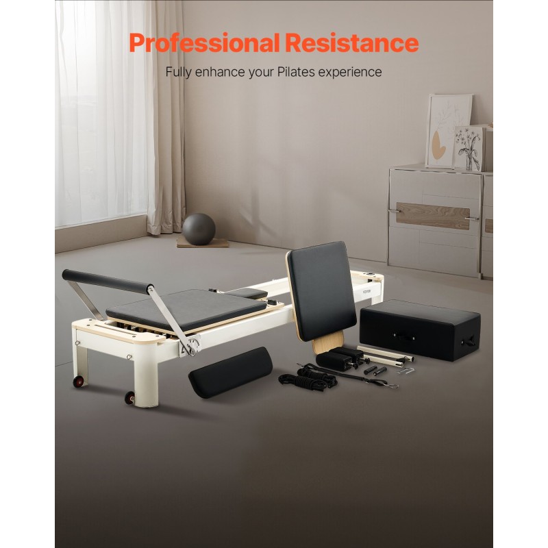 Pilatesreformer alumiiniseosrunko 2450x710x930 mm kotikäyttöön jousi ja naruvastus istuinlaatikolla