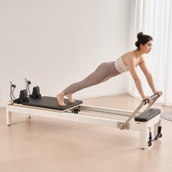 Pilatesreformer alumiiniseosrunko 2450x710x930 mm kotikäyttöön jousi ja naruvastus istuinlaatikolla