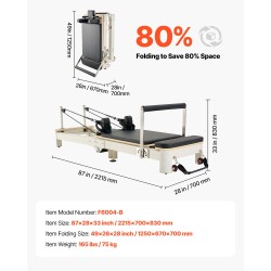 Taitettava pilates-reformerlaite kotikäyttöön istuinlaatikolla ja kaksinkertaisella vastuksella