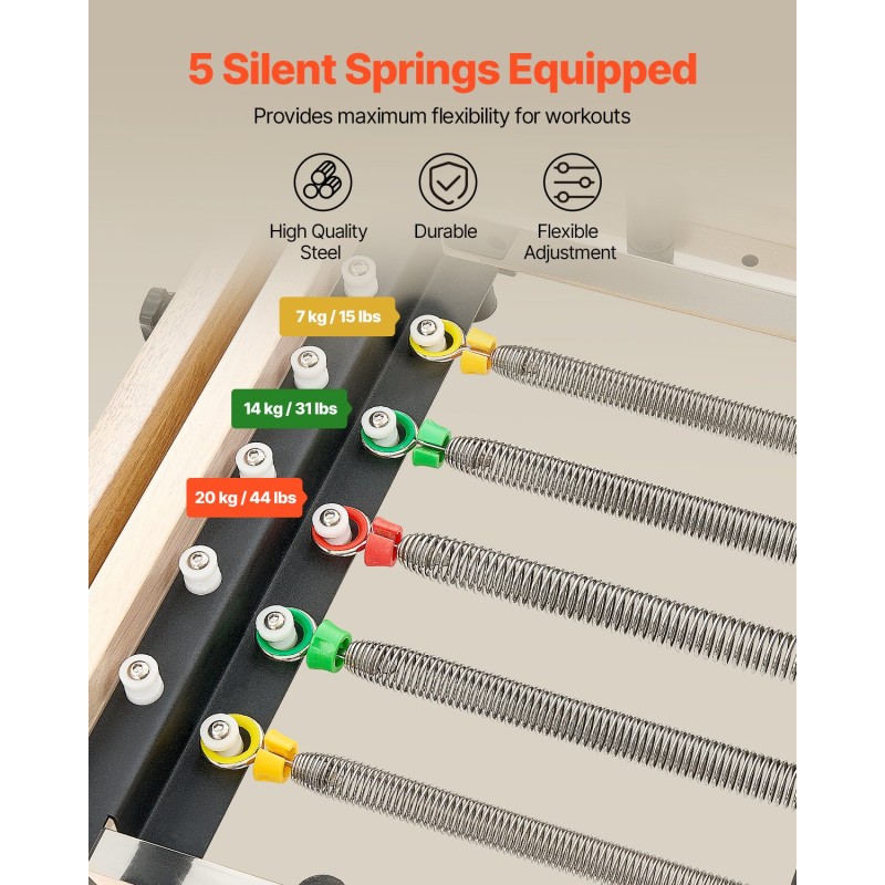 Taitettava puinen Pilates-reformer kaksinkertainen vastus istuinlaatikko kotistudioon