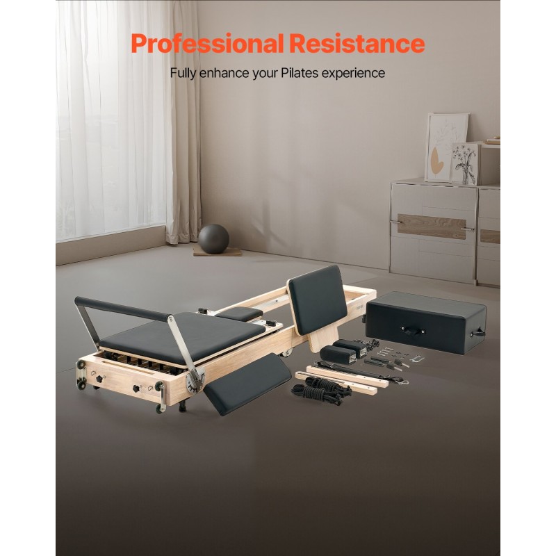 Taitettava puinen Pilates-reformer kaksinkertainen vastus istuinlaatikko kotistudioon