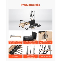 Puurunkoinen reformeri Pilates-harjoitteluun kotiin tai studioon 2400x735x1990 mm