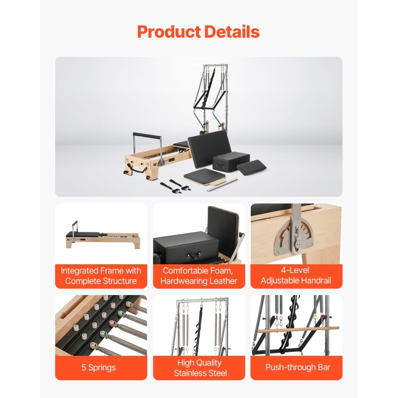 Puurunkoinen reformeri Pilates-harjoitteluun kotiin tai studioon 2400x735x1990 mm