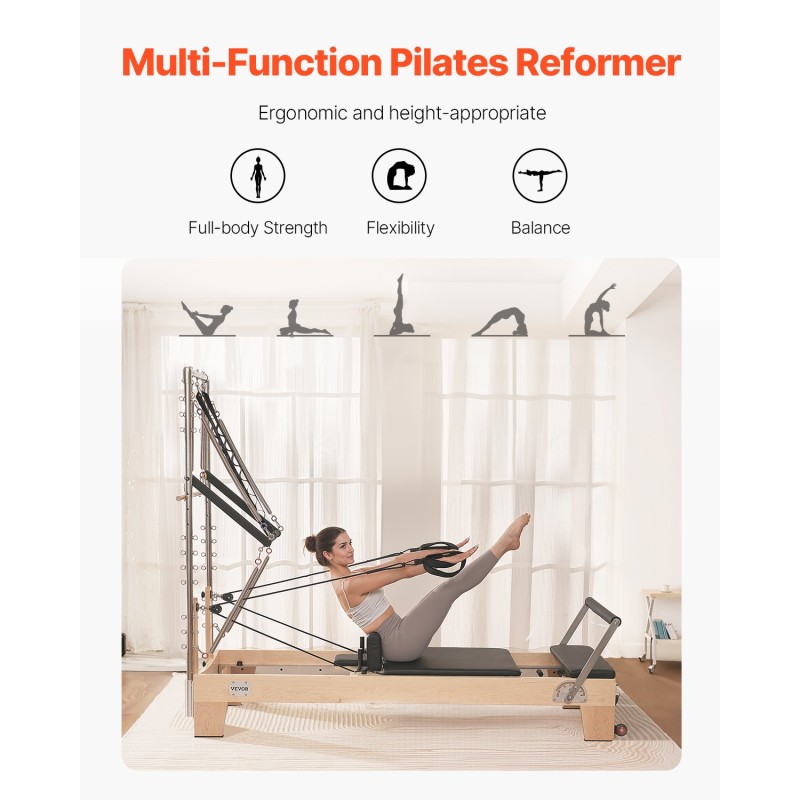Puurunkoinen reformeri Pilates-harjoitteluun kotiin tai studioon 2400x735x1990 mm