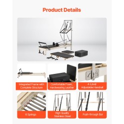 Pilates-reformer laite kaksoisvastuksella koti- ja studiokäyttöön