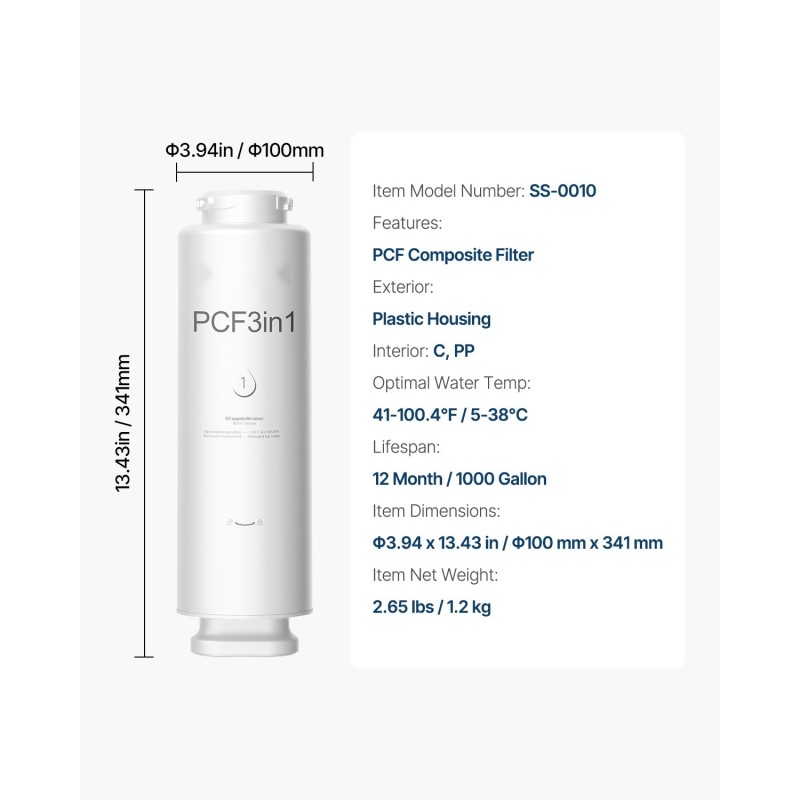 6-kerroksinen yhdistelmäsuodatin hanan alle asennettava luonnollisella aktiivihiilellä ja tarkkuus-PP-kalvoilla 12 kuukauden