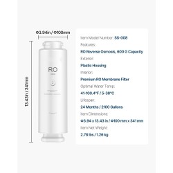 Käänteisosmoosisuodatin SS-008 10-vaiheinen 600 gallonaa vuorokaudessa allaskaappiin