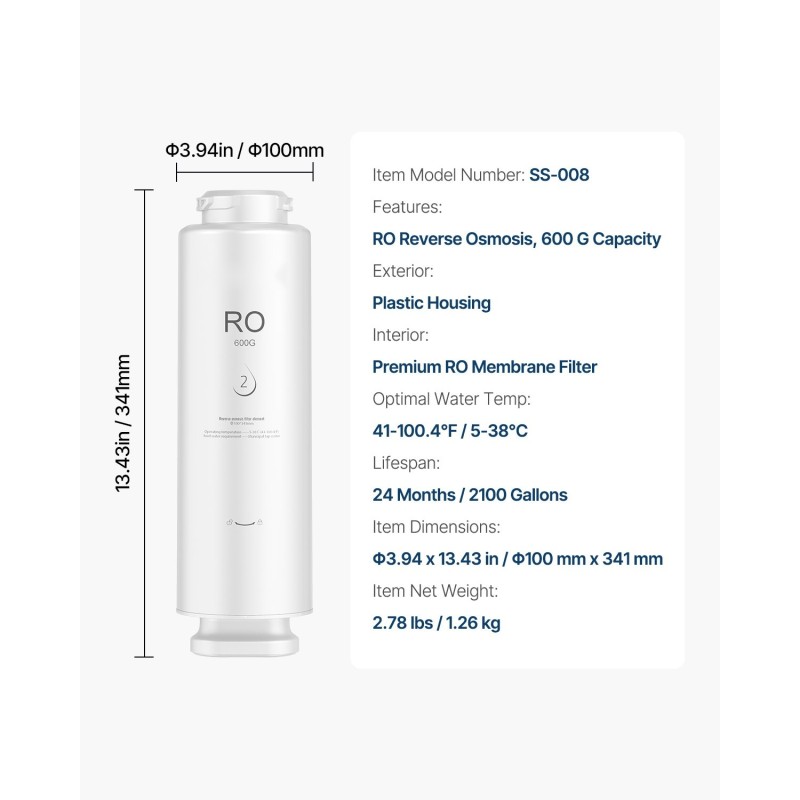 Käänteisosmoosisuodatin SS-008 10-vaiheinen 600 gallonaa vuorokaudessa allaskaappiin