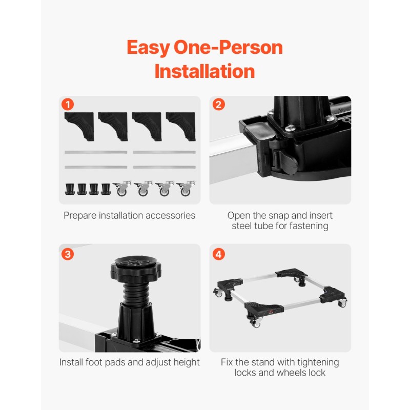 Säädettävä kodinkonealusta ruostumaton teräs 27,5–35,4 tuumaa 500 kiloa