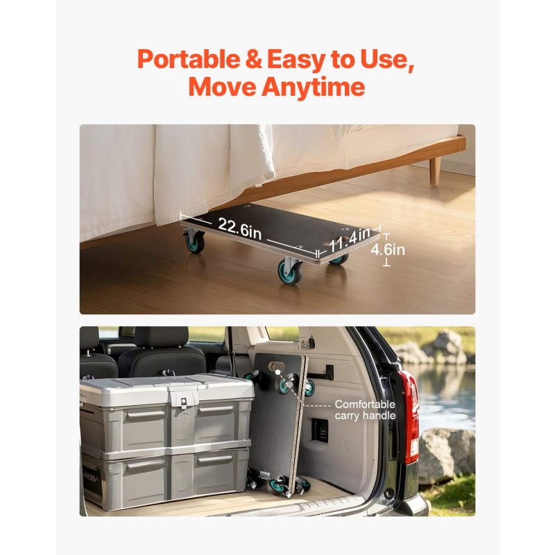 Huonekalukärry kaksi kappaletta 250 kg kantavuudella neljä pyörää joista kaksi jarrulla