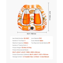 Vedettävä vesilelu kahden hengen pehmustetuilla kahvoilla nylonpäällisellä