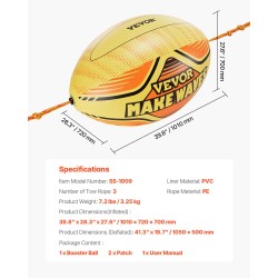 Täytettävä vetopallo vedettävälle vesilelulle PVC-sisäosalla 1010×650×650 mm 3 PE-köyttä