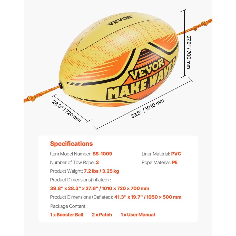 Täytettävä vetopallo vedettävälle vesilelulle PVC-sisäosalla 1010×650×650 mm 3 PE-köyttä