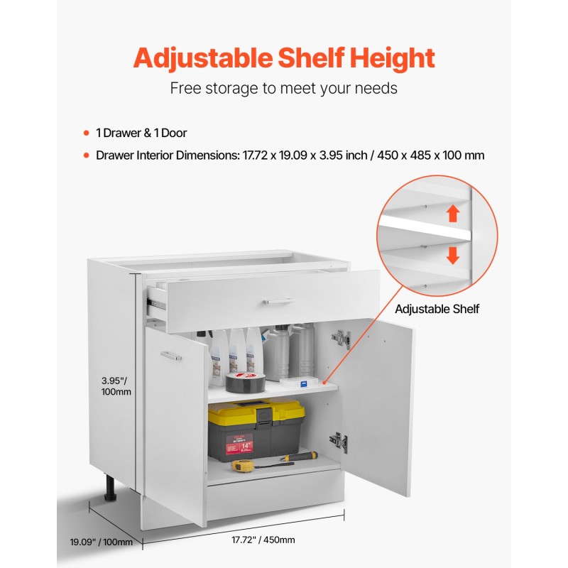 Alakaappi valkoinen puu shaker-tyylinen 1 laatikko 2 ovea monikäyttöinen