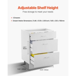 Alakaappi valkoinen puu kolme laatikkoa pehmeästi sulkeutuvilla kiskoilla