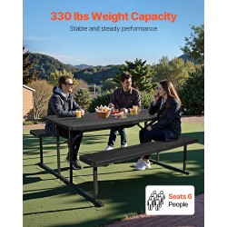 Taitettava piknikpöytä 180 cm kahdella kiinteällä penkillä teräsrunko korkeatiheyksinen polyeteeni