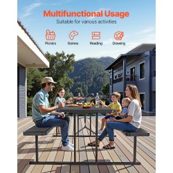 Taitettava piknikpöytä 180 cm kahdella kiinteällä penkillä teräsrunko korkeatiheyksinen polyeteeni