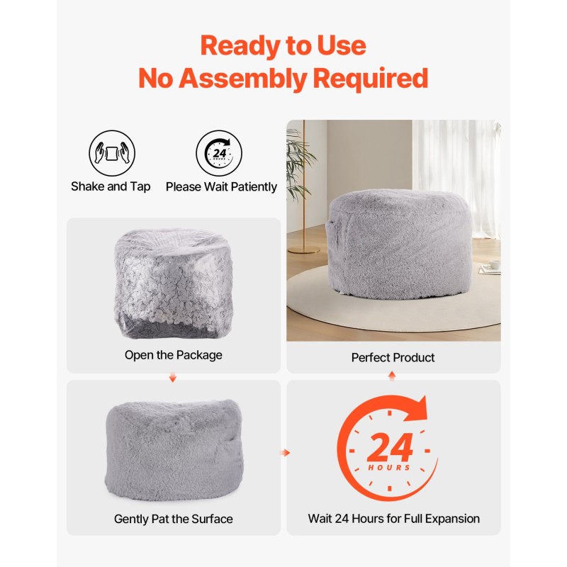 Muuntautuva säkkituoluvuode plyyssipäällisellä vaahtotäytteellä irrotettavalla pestävällä päällisellä harmaa