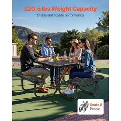 Teräsrunkoinen neliöpuutarhapöytä ja neljän penkin setti 116 kertaa 116 senttimetriä