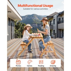 Ulkopöytä ja penkkisetti kuusipuusta taittuva rakenne aurinkovarjon reiällä