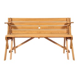 Ulkopöytä ja penkkisetti kuusipuusta taittuva rakenne aurinkovarjon reiällä