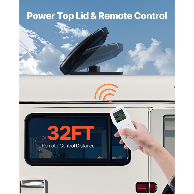 Kattotuuletin matkailuautoon 14 tuuman 12 voltin 10 nopeutta sähköinen yläkansi sadetunnistin kaukosäädin