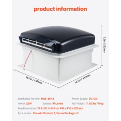 Kattotuuletin matkailuautoon 14 tuuman 12 voltin 10 nopeutta sähköinen yläkansi sadetunnistin kaukosäädin