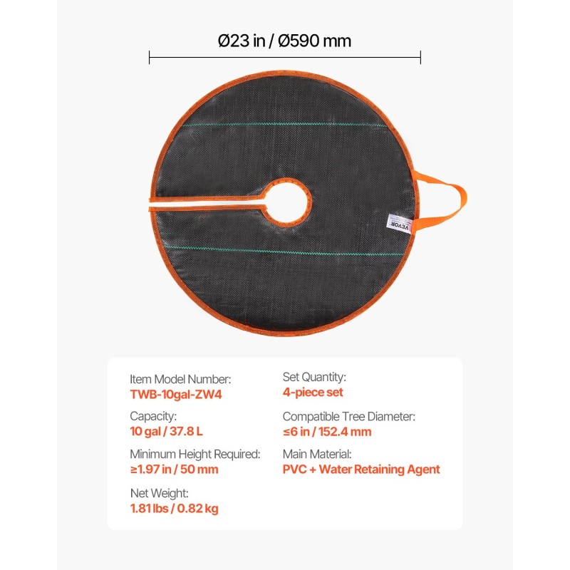 Itsekasteleva kastelurengas puuille PVC-materiaali 4 kpl 37,8 l