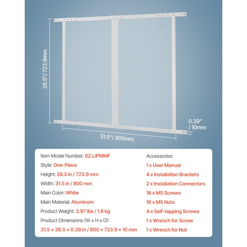 Matkailuauton oviverkko alumiiniseos 800x724 mm valkoinen lemmikeille