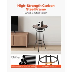 Pyöreä baaripöytä teräsrunko PVC-laminoitu 60 cm pöytätaso 101 cm korkea musta