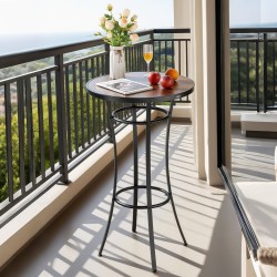 Pyöreä baaripöytä teräsrunko PVC-laminoitu 60 cm pöytätaso 101 cm korkea musta