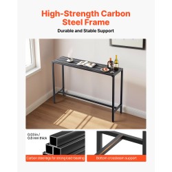 Ulkobaaripöytä teräsrunko kapea vedenkestävä pöytätaso musta 1400x375x980 mm