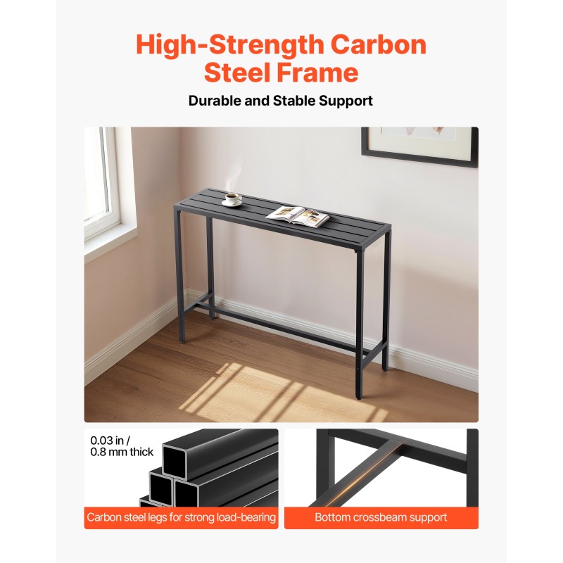 Baaripöytä teräsrunko vesitiivis kansi 1200 x 375 mm musta sisä- ja ulkokäyttöön